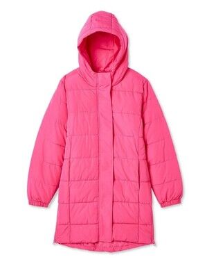 New Girls Hooded Long Puffer Jacket Pink "M 7-8 Size"